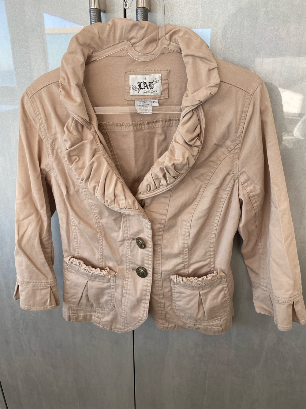 Live a Little Ruffle-Trim Taupe Blazer